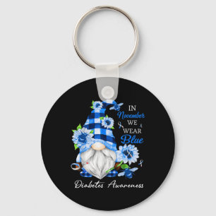 In November We Wear Blue Gnome Diabetes Awareness Keychain