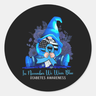 In November We Wear Blue Gnomes Diabetes Awareness Classic Round Sticker