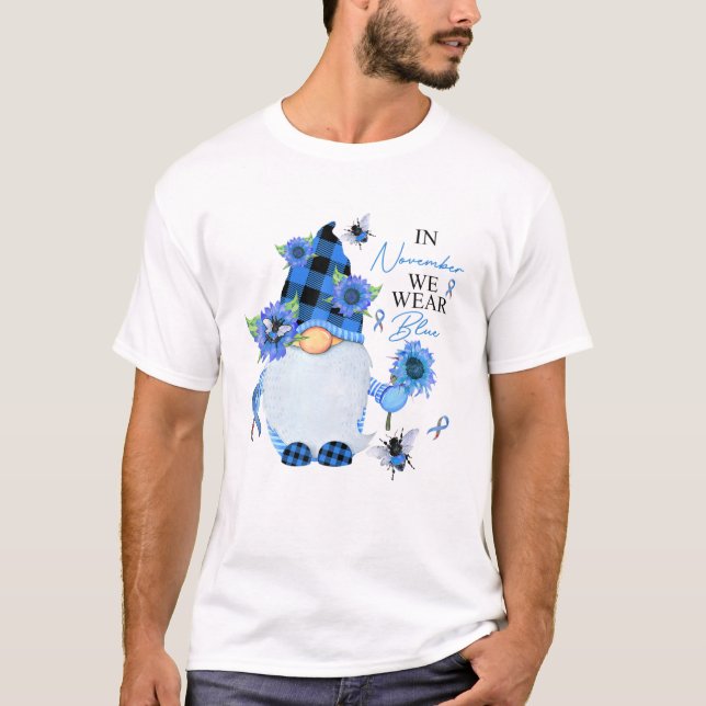 In November We Wear Blue Gnomes Diabetes Awareness T-Shirt (Front)