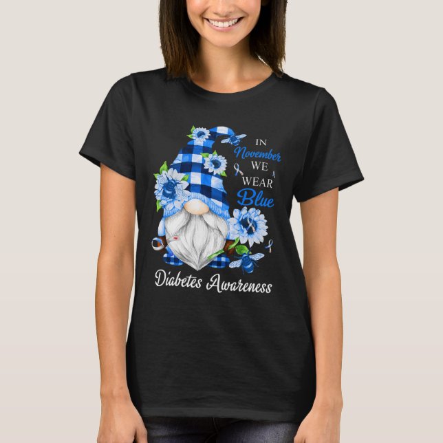 In November We Wear Blue Gnomes Diabetes Awareness T-Shirt (Front)