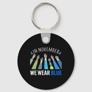 In November We Wear Blue Hands Diabetes Awareness Keychain