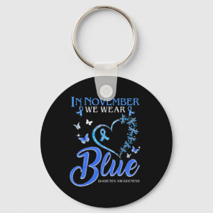 In November We Wear Blue Heart Butterfly Diabetes Keychain