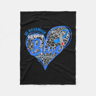 In November We Wear Blue Heart Leopard Diabetes Aw Fleece Blanket