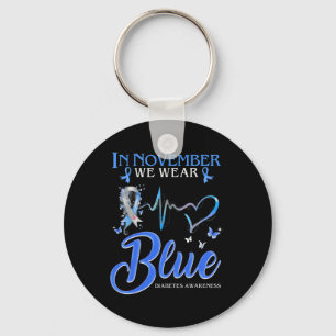 In November We Wear Blue Heartbeat Diabetes Awaren Keychain