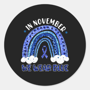 In November We Wear Blue Leopard Rainbow Diabetes Classic Round Sticker