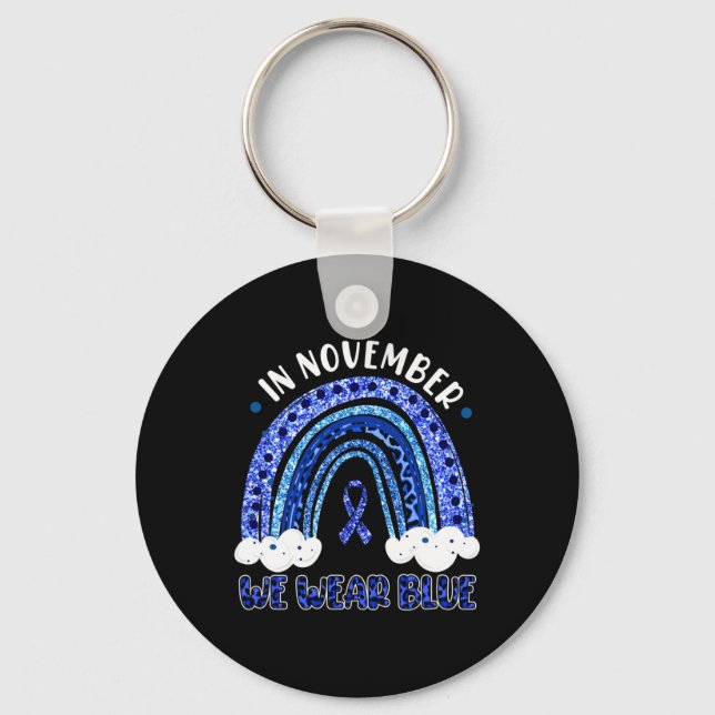 In November We Wear Blue Leopard Rainbow Diabetes  Keychain (Front)
