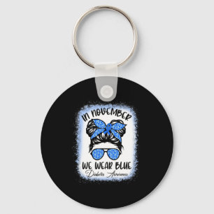 In November We Wear Blue Messy Bun Diabetes Awaren Keychain