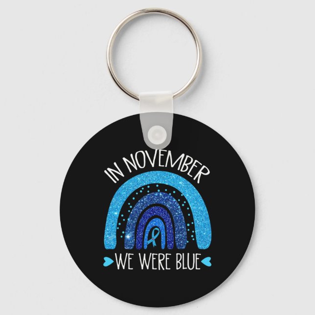 In November We Wear Blue Rainbow Diabetes Awarenes Keychain (Front)