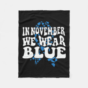 In November We Wear Blue Ribbon Diabetes Awareness Fleece Blanket