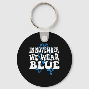 In November We Wear Blue Ribbon Diabetes Awareness Keychain
