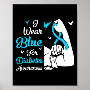 In November We Wear Blue Ribbon Diabetes Awareness Poster