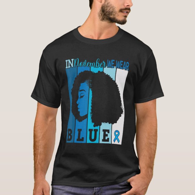 In November We Wear Blue Ribbon Diabetes Awareness T-Shirt (Front)
