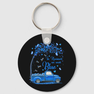 In November We Wear Blue Truck Butterfly Diabetes  Keychain