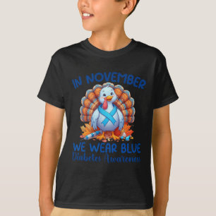 In November We Wear Blue Turkey Thankful Diabetes T-Shirt