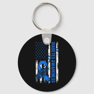 In November We Wear Blue Usa Flag Diabetes Awarene Keychain