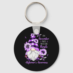 In November We Wear Purple Gnomes Alzheimer Awaren Keychain