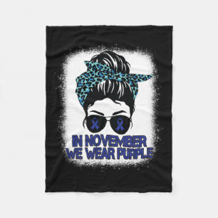 In November We Wear Purple Messy Bun Leopard Bleac Fleece Blanket