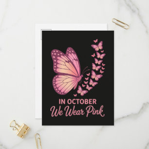 In October Pink Breast Butterfly Invitation Postcard