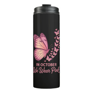 In October Pink Breast Butterfly Thermal Tumbler
