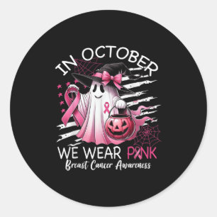 In October We Wear Nk Boo Ghost Breast Cancer Nk R Classic Round Sticker