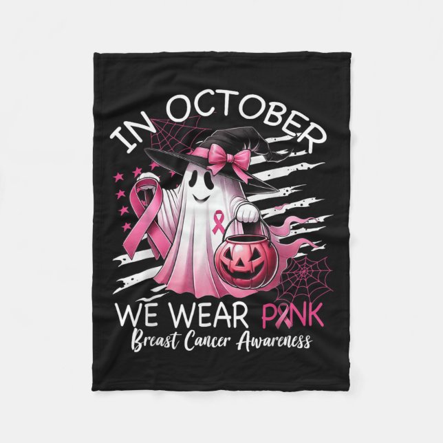 In October We Wear Nk Boo Ghost Breast Cancer Nk R Fleece Blanket (Front)
