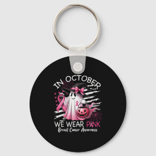 In October We Wear Nk Boo Ghost Breast Cancer Nk R Keychain