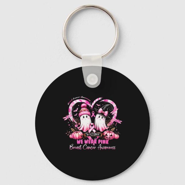 In October We Wear Nk Breast Cancer Heart Dragonfl Keychain (Front)
