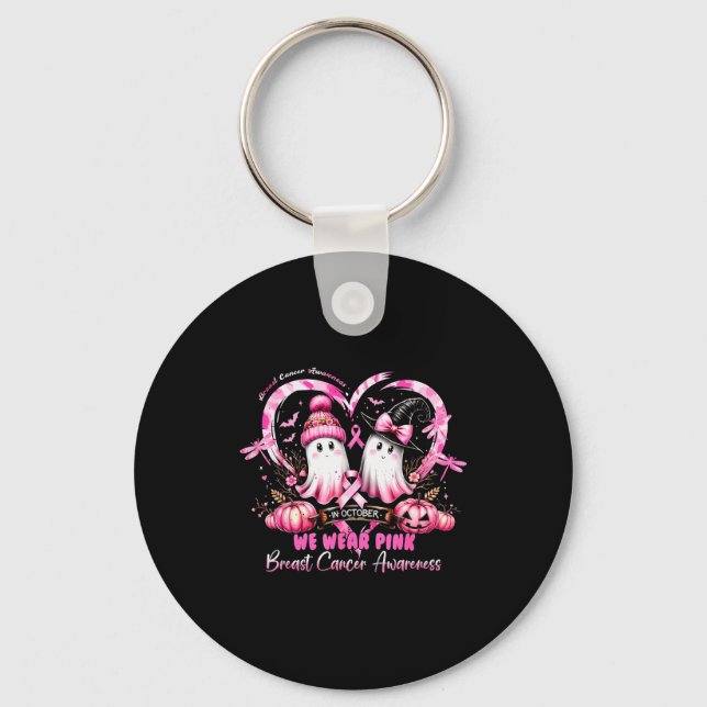 In October We Wear Nk Breast Cancer Heart Dragonfl Keychain (Front)