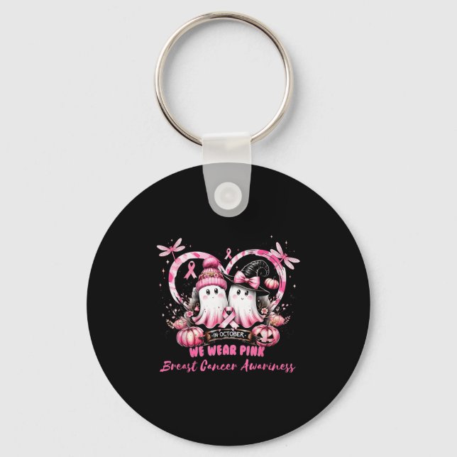 In October We Wear Nk Breast Cancer Heart Dragonfl Keychain (Front)