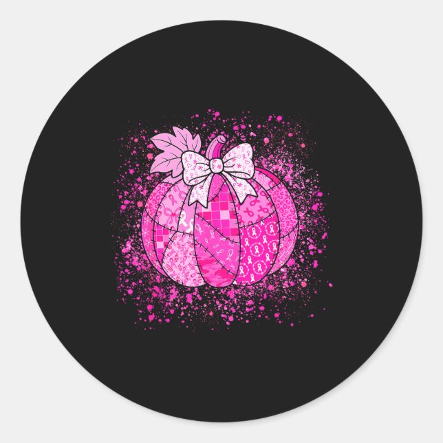 In October We Wear Nk Breast Cancer Pumpkin Hallow Classic Round Sticker (Front)