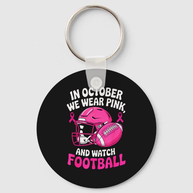 In October We Wear Nk Breast Football Cancer Aware Keychain (Front)