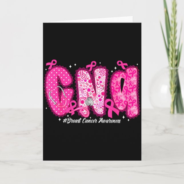 In October We Wear Nk Cna Nurse Breast Cancer Awar Card (Front)