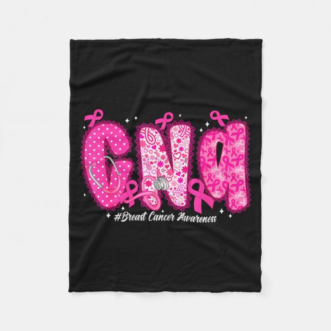 In October We Wear Nk Cna Nurse Breast Cancer Awar Fleece Blanket (Front)