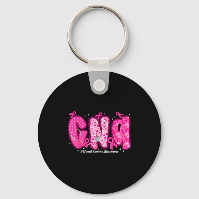 In October We Wear Nk Cna Nurse Breast Cancer Awar Keychain (Front)