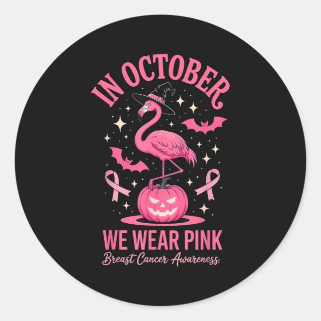 In October We Wear Nk Flamingo Halloween  Classic Round Sticker (Front)