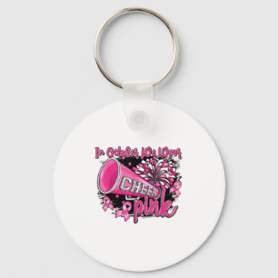 In October We Wear Nk Football Breast Cancer Cheer Keychain