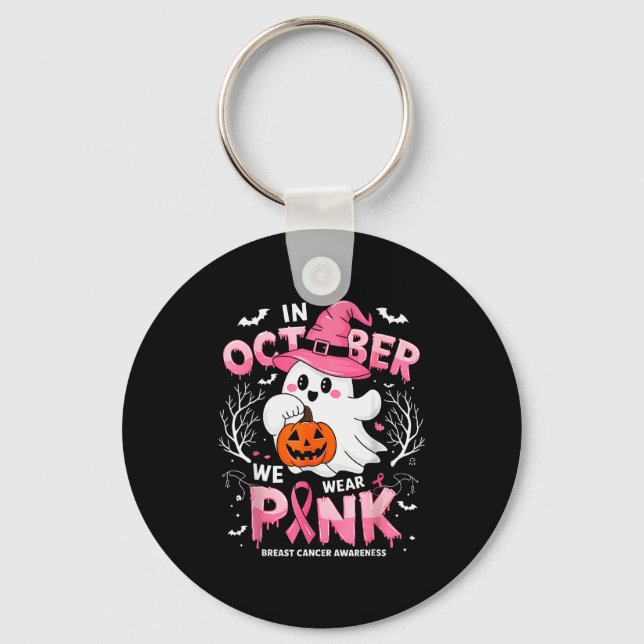 In October We Wear Nk Funny Halloween Ghost Breast Keychain (Front)
