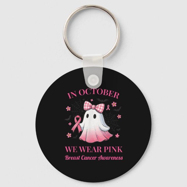 In October We Wear Nk Ghost Breast Cancer Awarenes Keychain (Front)