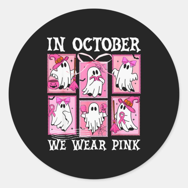 In October We Wear Nk Ghost Breast Cancer Hallowee Classic Round Sticker (Front)
