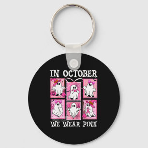 In October We Wear Nk Ghost Breast Cancer Hallowee Keychain