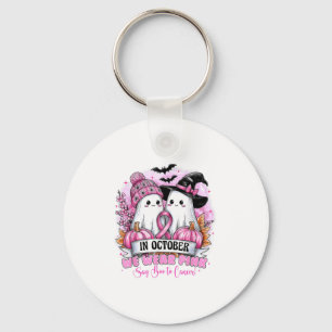 In October We Wear Nk Ghost Halloween Breast Cance Keychain