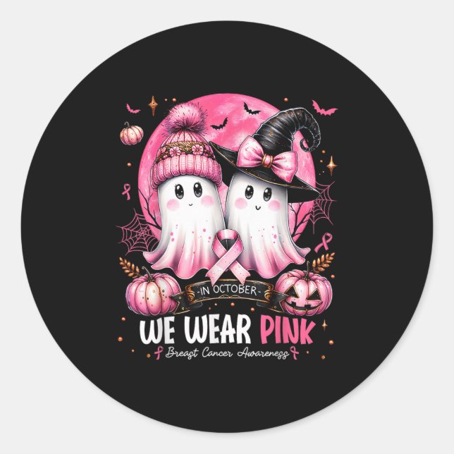 In October We Wear Nk Ghost Witch Breast Cancer Aw Classic Round Sticker (Front)