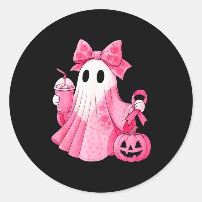 In October We Wear Nk Ghost Witch Breast Cancer Aw Classic Round Sticker (Front)