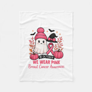 In October We Wear Nk Ghost Witch Breast Cancer Aw Fleece Blanket