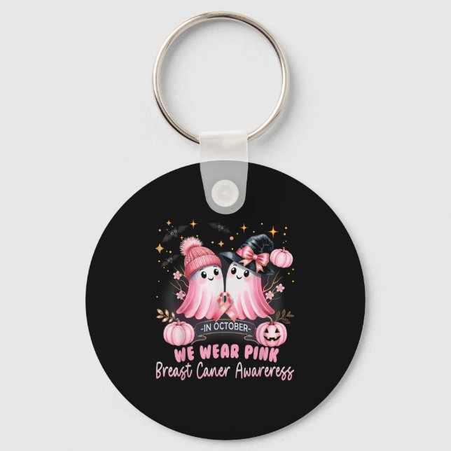 In October We Wear Nk Ghost Witch Breast Cancer Aw Keychain (Front)