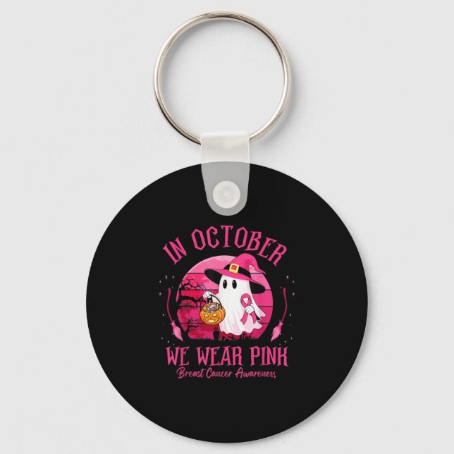 In October We Wear Nk Ghost Witch Breast Cancer Aw Keychain (Front)