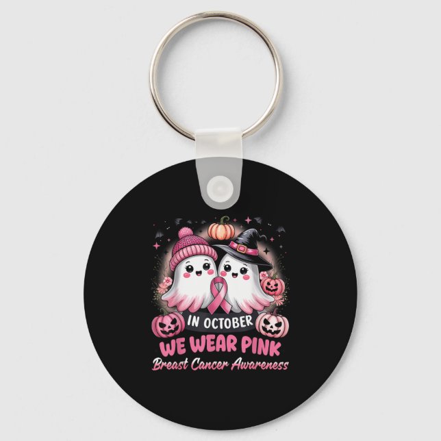 In October We Wear Nk Ghost Witch Breast Cancer Aw Keychain (Front)