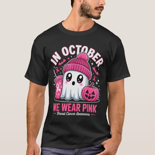 In October We Wear Nk Ghost Witch Breast Cancer Aw T-Shirt (Front)