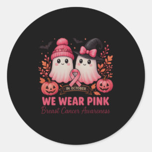In October We Wear Nk Ghosts Breast Cancer Awarene Classic Round Sticker