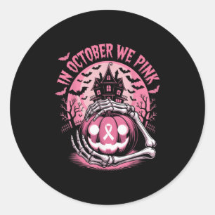 In October We Wear Nk Halloween Pumpkin Skeleton D Classic Round Sticker